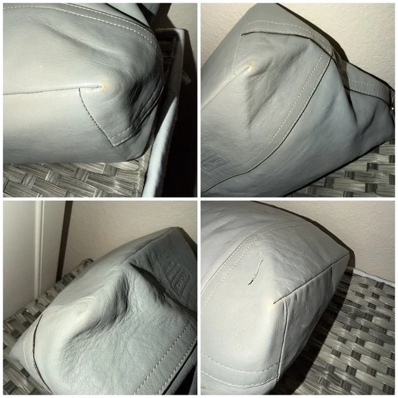 Coach Gray Leatherware Shoulder Bag Bucket Hobo Tattersall Plaid lining Z17197 - Picture 13 of 16